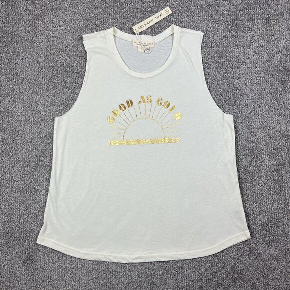 Saltwater Luxe Tops - Saltwater Luxe Shirt Womens Large White Good As Gold Tank Top Graphic Beach